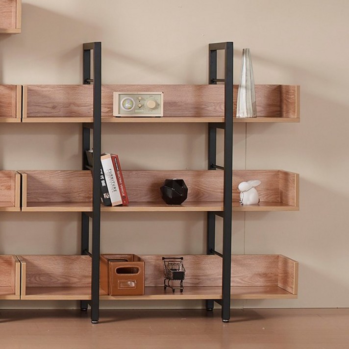 제련공단 낮은 와이드 철제책장 1200 3단 사각프레임 진열장 책꽂이 수납 선반, J05_화이트프레임:아카시아(CO)