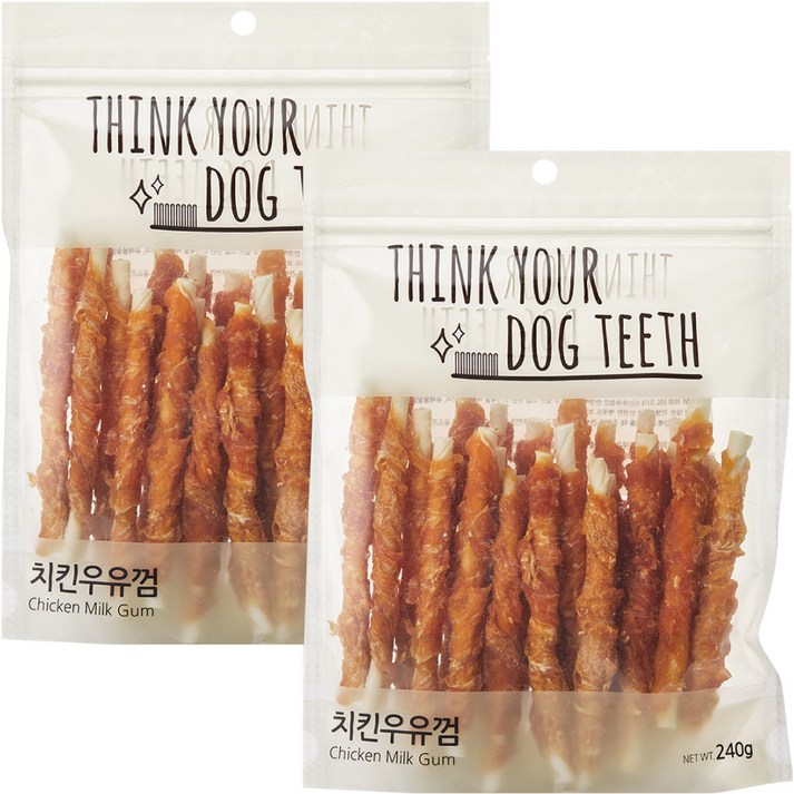 강아지 Think your dog teeth 스틱 치킨우유껌 240g 24p, 치킨 + 우유 혼합맛, 2개