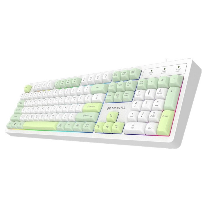 맥스틸 멤브레인 3컬러 키캡 RGB USB 유선 일반형 키보드, GREEN + White, GM-KM1U, 제조사축