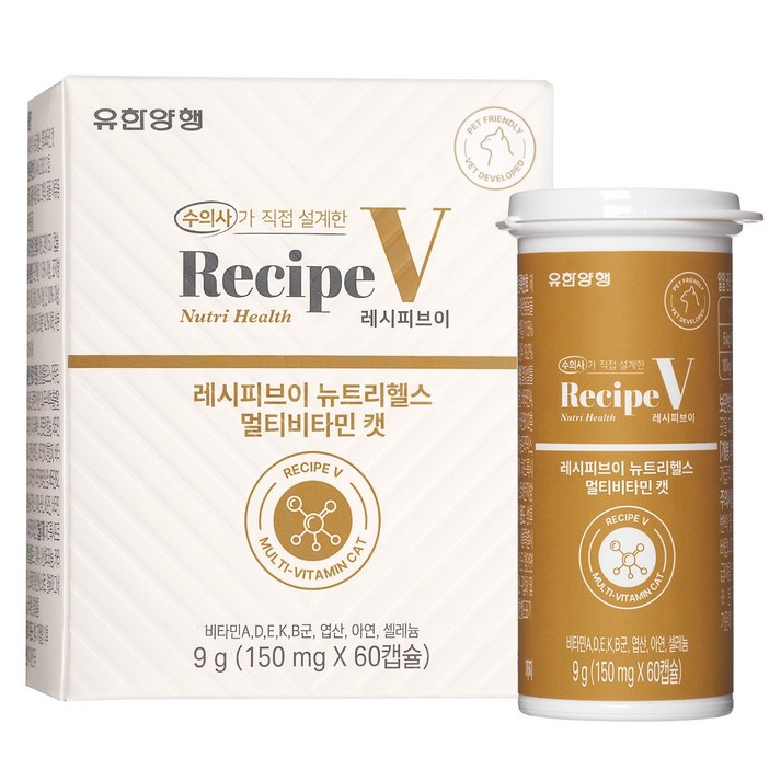 유한양행레시피브이 고양이 뉴트리헬스, 1개, 종합영양제, 60정