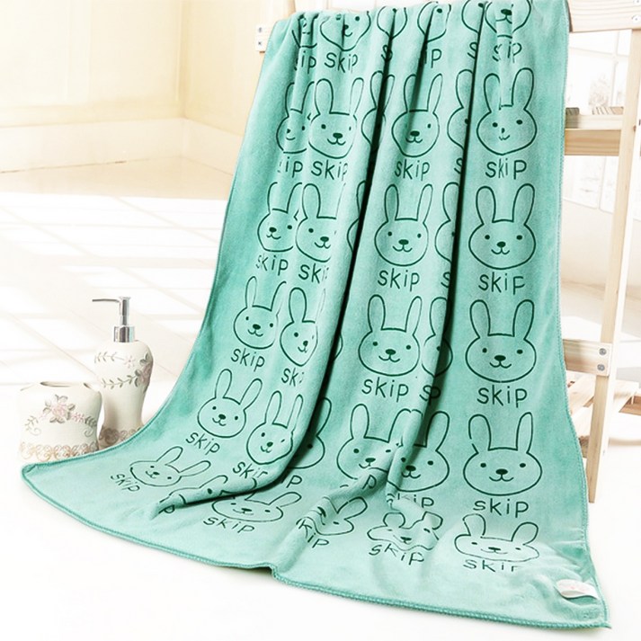 골드팡 큐티래빗 대형 극세사 비치타월, 그린, 1개