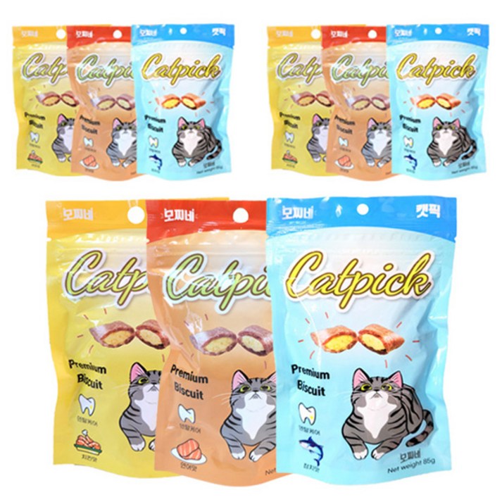 모찌네 고양이 프리미엄 캣픽 비스켓 연어 85g x 3p + 참치 85g x 3p + 치킨 85g x 3p 세트, 1세트, 혼합맛