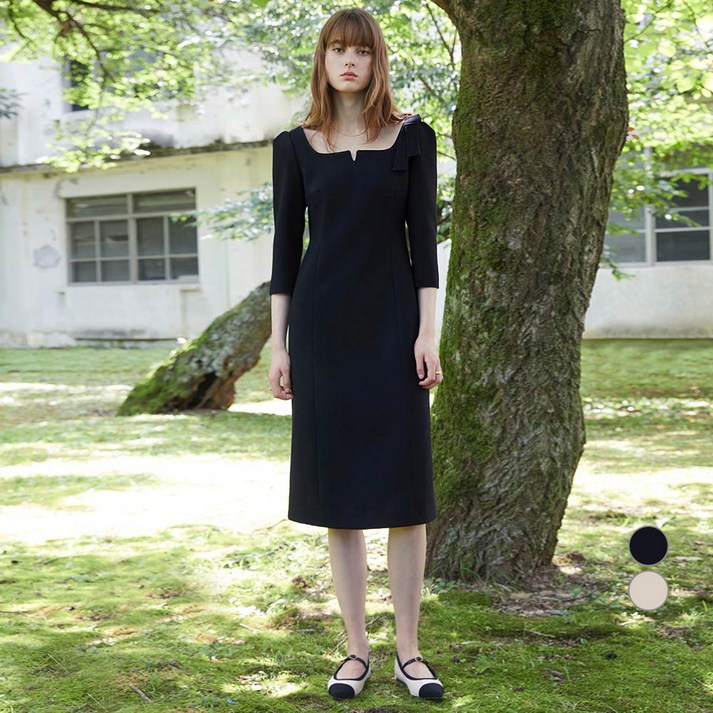 온앤온 여성용 리본 탈부착 스퀘어넥 원피스