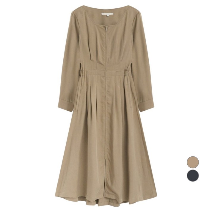 온앤온 여성용 스퀘어넥 허리밴딩 집업 원피스