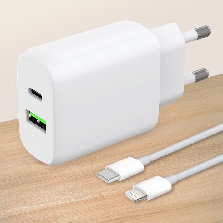 모잇 25W PD PPS3.0 초고속 충전기 + 애플 아이폰 호환 C to 8핀 라이트닝 케이블 1.3m, 화이트, 1개
