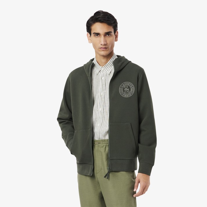 라코스테 남성용 원형 그래픽 스웻 후드집업