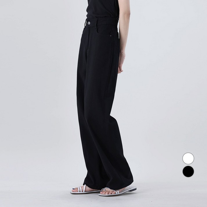 여자와이드블랙진 어썸어라운드 여성용 스티치 기장선택 코튼 와이드 팬츠