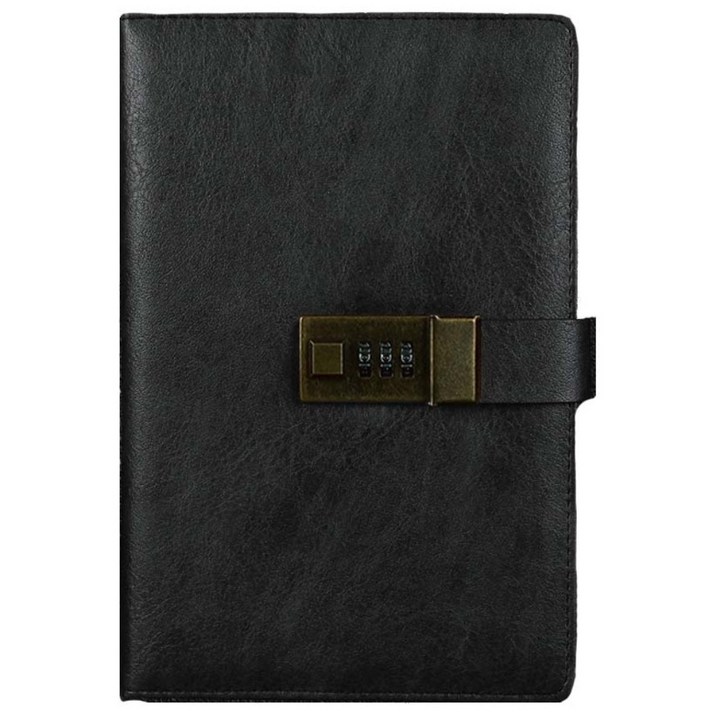 빈티지 비밀 일기장 성인다이어리 자물쇠 바인더, 1개, 블랙