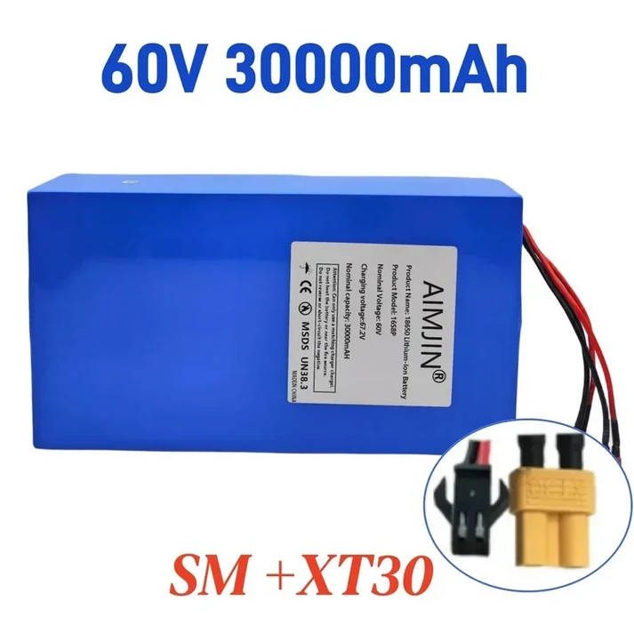 새로운 60V 30Ah 배터리 16S8P 3000W 67.2V 리튬 배터리 내장 BMS 고전력 리튬 이온 배터리 팩