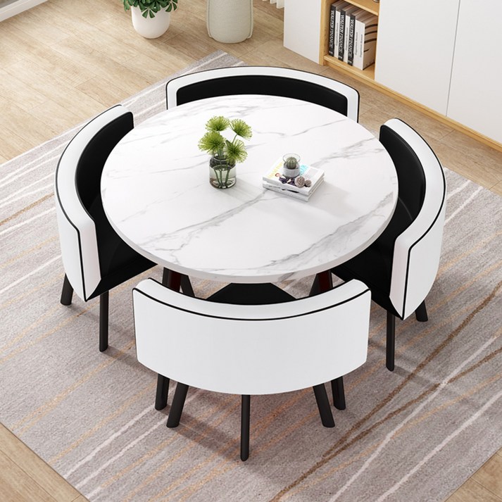 4인용 테이블 티타임 세트 원목 의자포함 식탁 원형 카페 인테리어 회의 단체 거실 손님