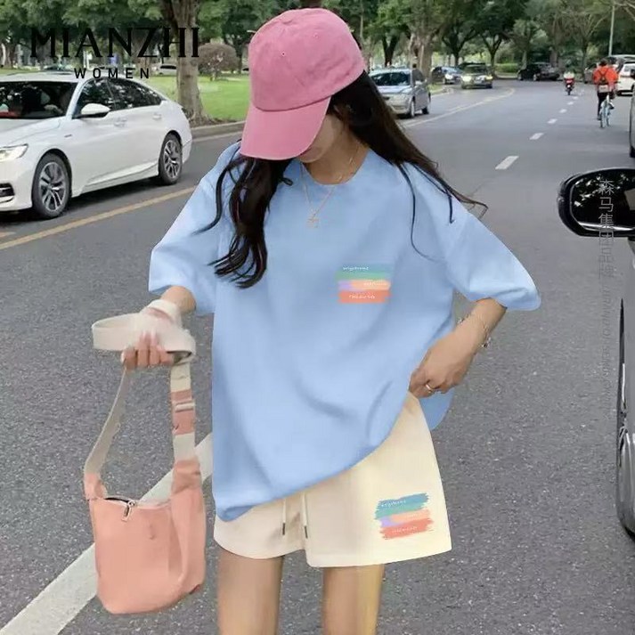 [러블리유] 감성 프린팅 반팔티 + 밴딩 반바지 세트