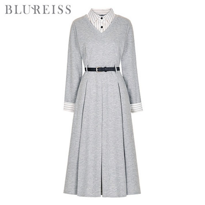 블루레이스 블루레이스 벨트셋셔츠배색핀턱플레어원피스B4F3OP3221