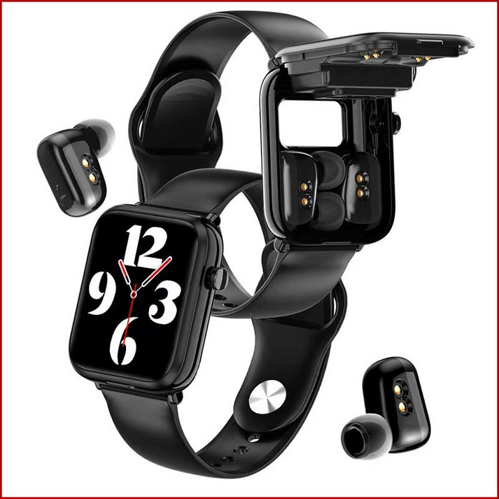 Smartihome 스마트워치 블루투스 이어폰 내장 TWS 2in1 IP67, 블랙, 4.29cm