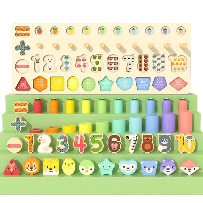 우드장난감 고려베이비 5IN1 숫자 원목 퍼즐 소근육 발달 놀이 장난감 아기 유아 교구, 1세트