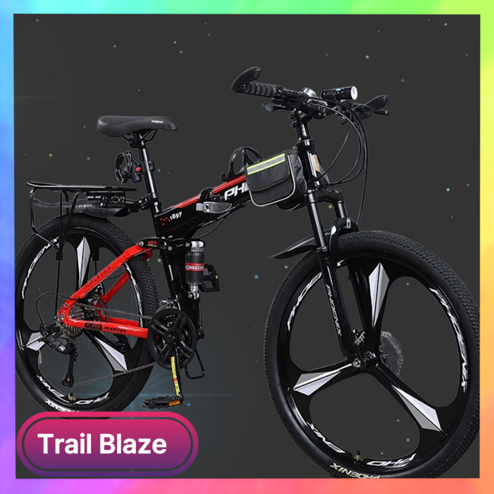 트레일블레이즈 고성능 픽시 하이브리드 트렉 미니벨로 로드 산악 스캇 실내 MTB 자전거, 1개, 1cm, 블랙레드 X 27인치 X 30단 X 3스포크