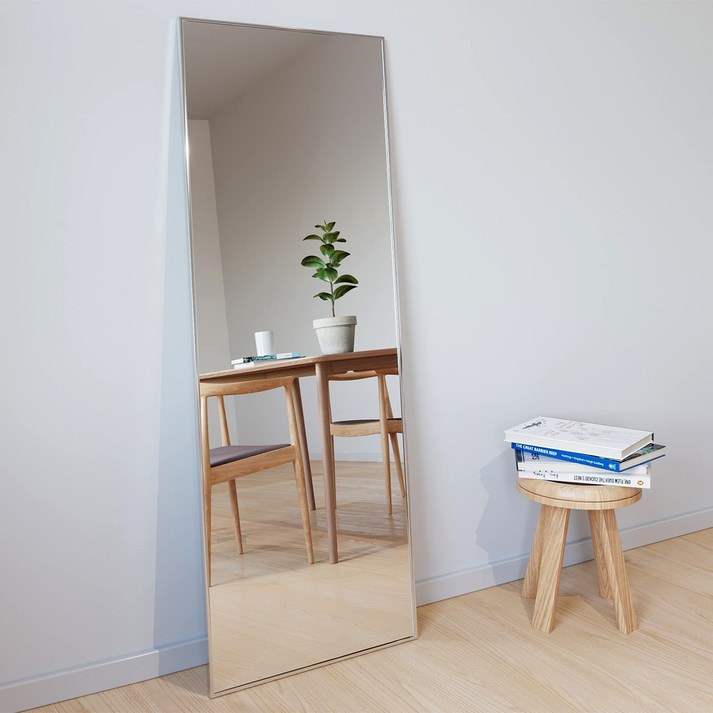 BEAUTYPEAK 1610mm x 520mm 전신거울, 홈짐 운동방 대형 전신 거울, 수직으로 매달리거나 벽에 기대어 전신거울, 알루미늄합금 얇은 테두리 거울, 침실, 탈의실, 실버