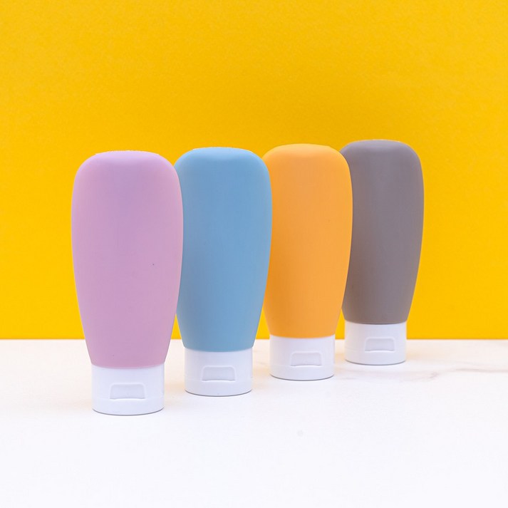 포그망 여행용 실리콘 공병 화장품 샴푸통 휴대용 케이스 1세트 4p 60ml, 블루, 퍼플, 옐로우, 브라운, 1개