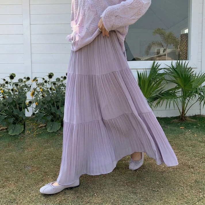 스토리원 WM-SSSK045 여성 파스텔 플리츠 롱 스커트