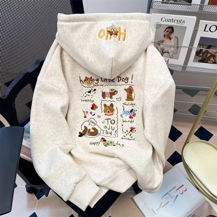 MOSAIRATION 여성 긴팔 기모 후드티 귀여운 자수 캐주얼 따뜻한 데일리 패션 후드티 I01111831