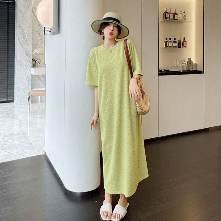 마름모 텍스쳐 라운드넥 롱 원피스 빅사이즈 반팔 드레스 엄마옷 L3XL 마름모 텍스쳐 라운드넥 롱 원피스 빅사이즈 반팔 드레스 엄마옷 L3XL