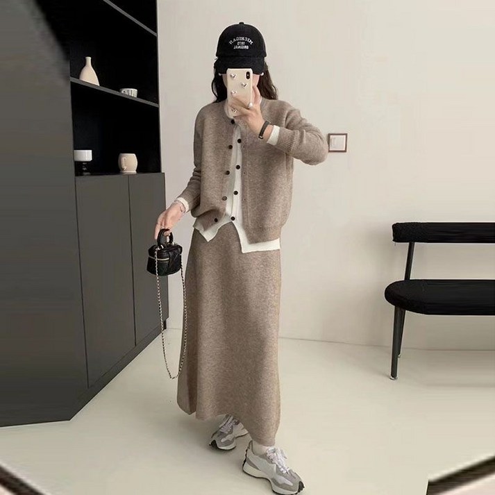 빌리즈빈 여성 라운드 캐주얼 스커트 니트 투피스 51246