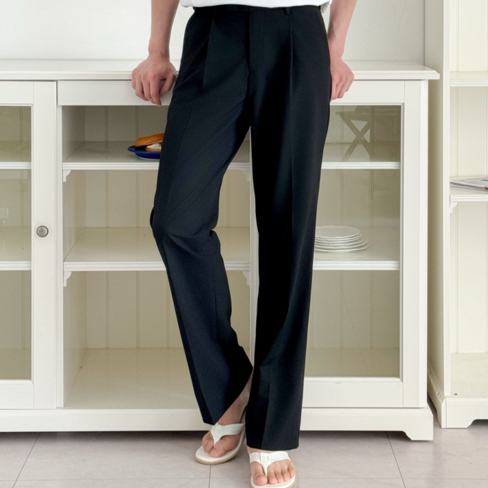 데이로아 남성용 히든밴딩 와이드 슬랙스 링클프리 스판 정장바지 캐주얼 빅사이즈 팬츠