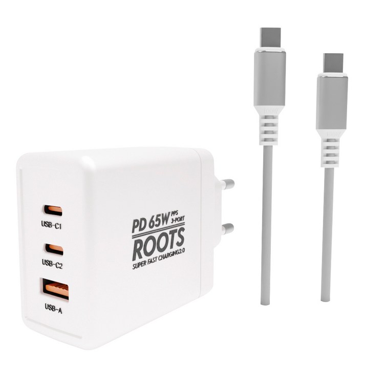 디에이치몰 루츠 65W 3포트 PD PPS 국내생산 멀티 초고속 충전기 100W 5A C TO C 케이블 포함, 화이트, 1개