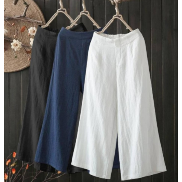 르샌느앤  3컬러 와이드 통바지 편한 린넨 팬츠 NAVY