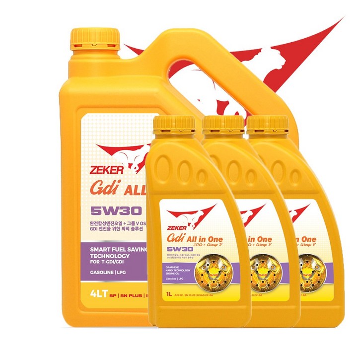 제커 GDI올인원 5W30 SP SN+ 올인원 GDI 가솔린 LPG 엔진코팅제와 5기유 함유 4L, 1개, 4L