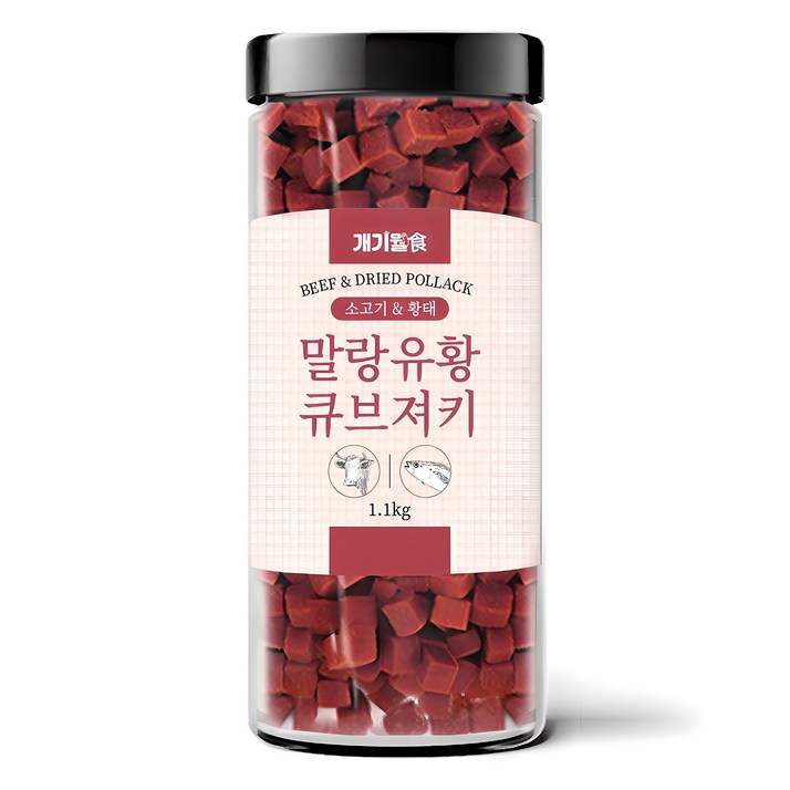 개기월식 말랑 유황 큐브 져키 강아지간식, 1.1kg, 1개, 소고기황태