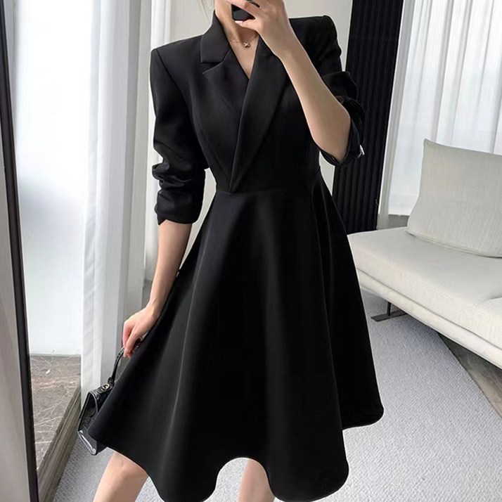 페이퍼먼츠 벨롭 카라넥 플레어 미디 정장 원피스 11914