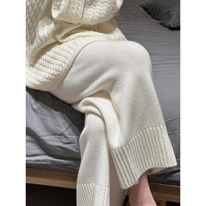 ZAJA 여성 울 와이드 팬츠 겨울 9부 배기 팬츠