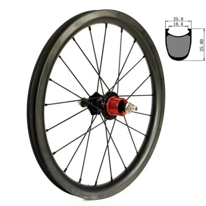카본 휠셋 MTB 로드 호환 경량 휠 16 349 림 브레이크 74mm 112mm 2-7단 클린처Brompton 3Sixty 업그레이드 6-볼트용 Hubsmit 허브 포함