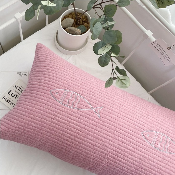 마이룸엔 물고기 자수 북유럽풍 피그먼트 순면 인테리어 대형 등받이 대쿠션 등쿠션 60x110