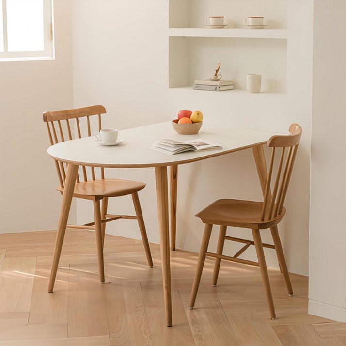 우드레이 소노 반타원 원목 테이블 800, 화이트  우드