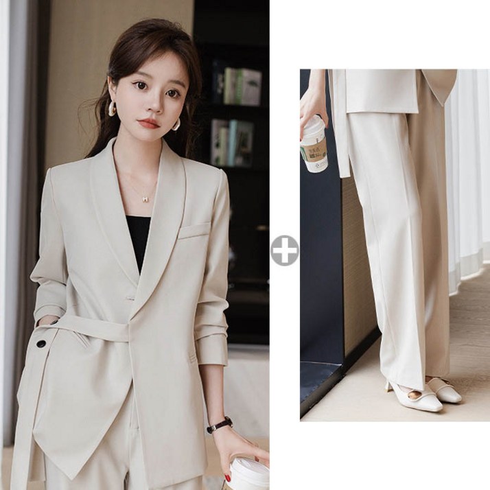 여성 오피스 정장세트 와이드팬츠 투피스 벨트 포인트 정장자켓 하객룩 출근룩 면접 캐주얼 셋업 수트 고급