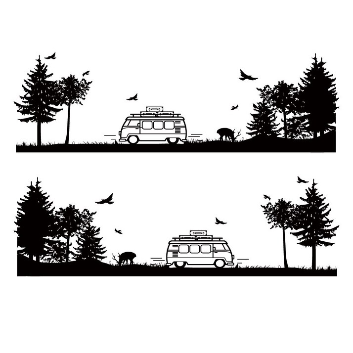 카라반 대형스티커 캠핑 나무 새 차량용 스티커 방수 데칼 10