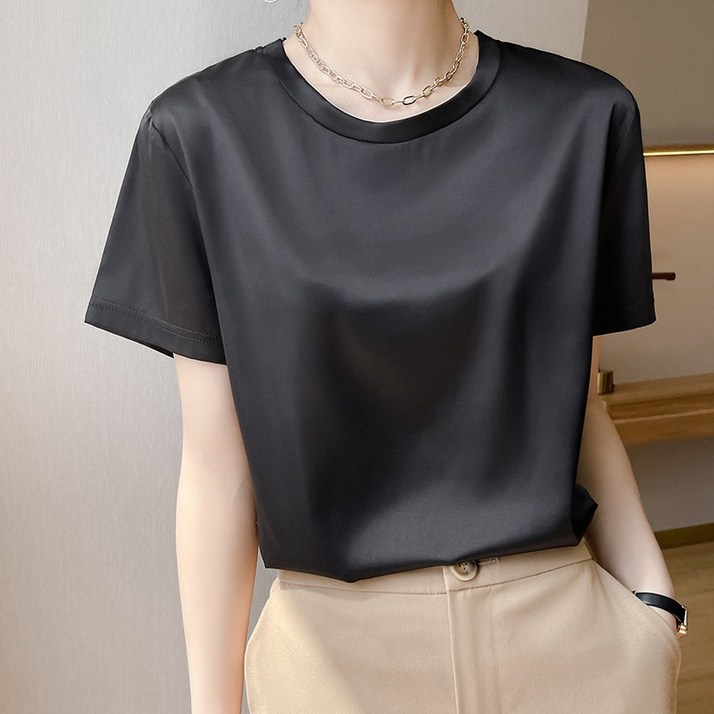 아이엠몽 여성 세틴 라운드넥 티셔츠