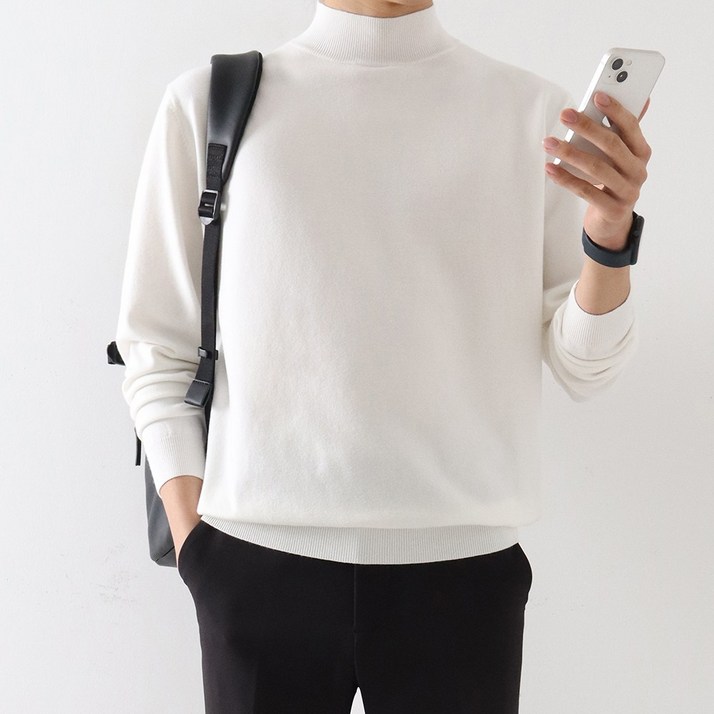 지지블랙 부드럽고 촉감이 좋은 리븐 스판 반폴라 니트 스웨터 오버핏 터들넥 ZZBKN046