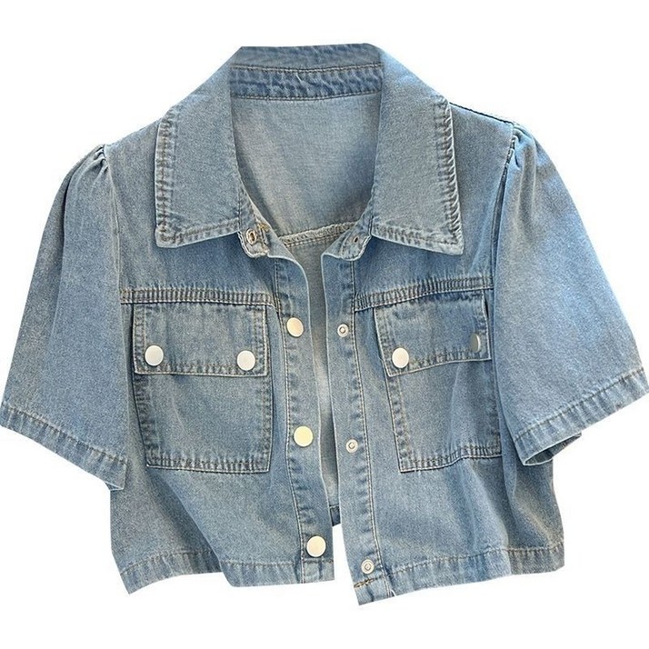 여름 여성용 캐주얼 데님 점퍼 숏 반팔 청자켓