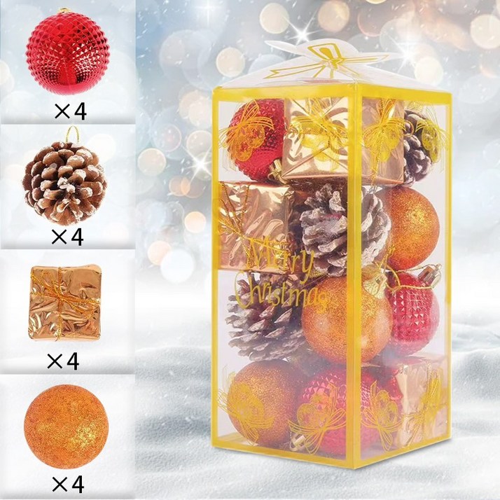 maomaodian크리스마스 장식볼 트리 장식 크리스마스 트리 장식볼 크리스마스 오너먼트 세트 KESDGQ16P-13, 1세트, 16P