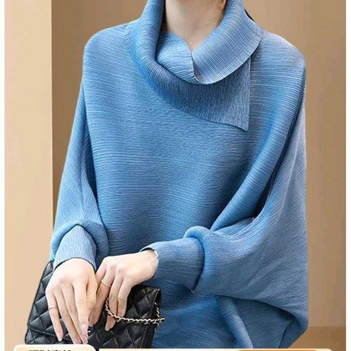 상큼발랄 터들 넥 플리츠 블라우스