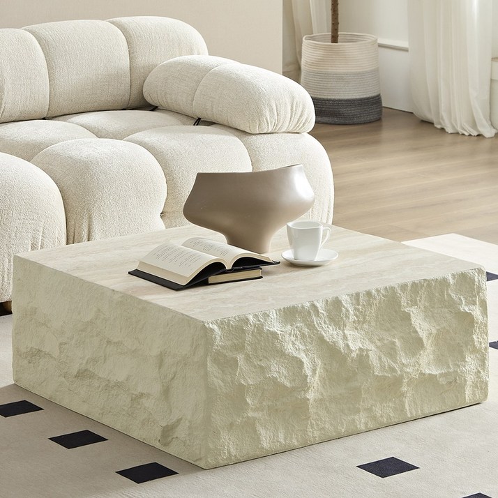 Hazoae 대리석 느낌 티테이블 거실 쇼파테이블 고급 감성 인테리어 테이블, 화이트