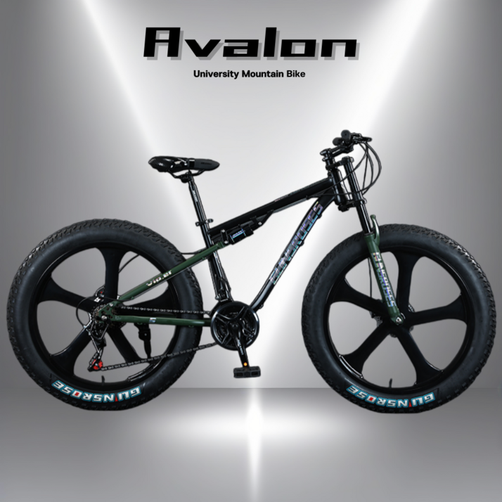 AVALON 팻바이크 풀샥 MTB 산악자전거 고출력 광폭 타이어, B.그린블랙, 1개