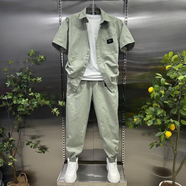 WEIHAN 남성 카라넥 반팔 세트  가벼운 데일리 셋업  간편한 외출복 트렌디 여름용