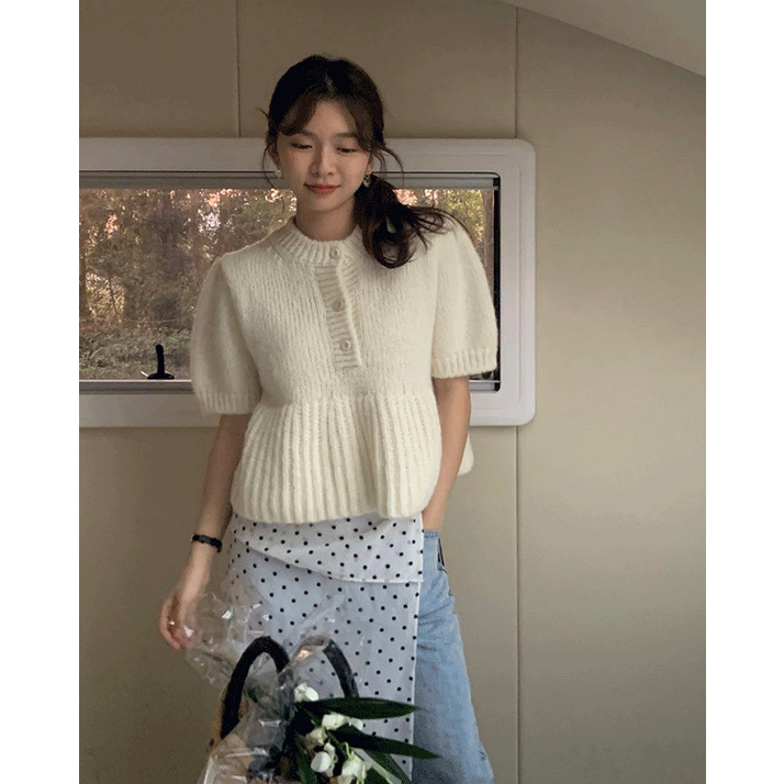 루어스룸 퍼퓸 반팔 니트 가디건 티셔츠