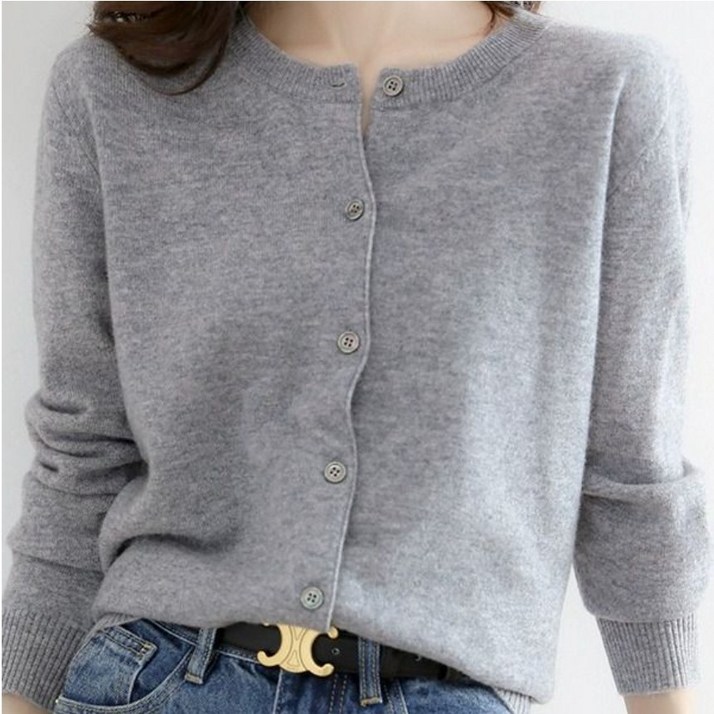 라온투유 부드러운 라운드 단추 긴팔 니트