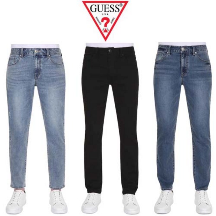 게스(Guess) 게스 남자 청바지 일자핏 스판진 데님 미디엄블루 연청 블랙진