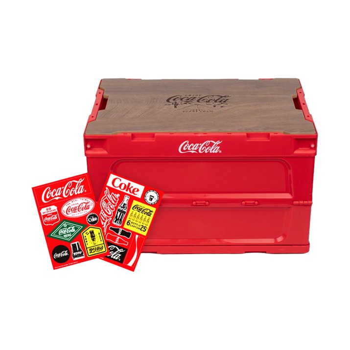로이체 캠핑용 코카콜라 폴딩 테이블 박스 50L + 데코스티커 세트