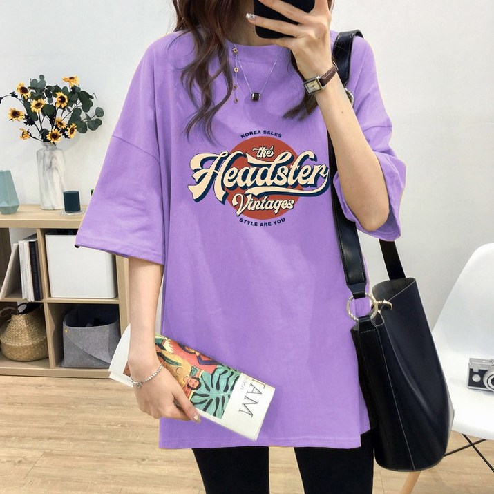 스타일아유 여성 여름용 오버핏 반팔 티셔츠 순면 빅사이즈 원작 레터링 루즈핏 반팔티 롱티 M-2XL 자체제작